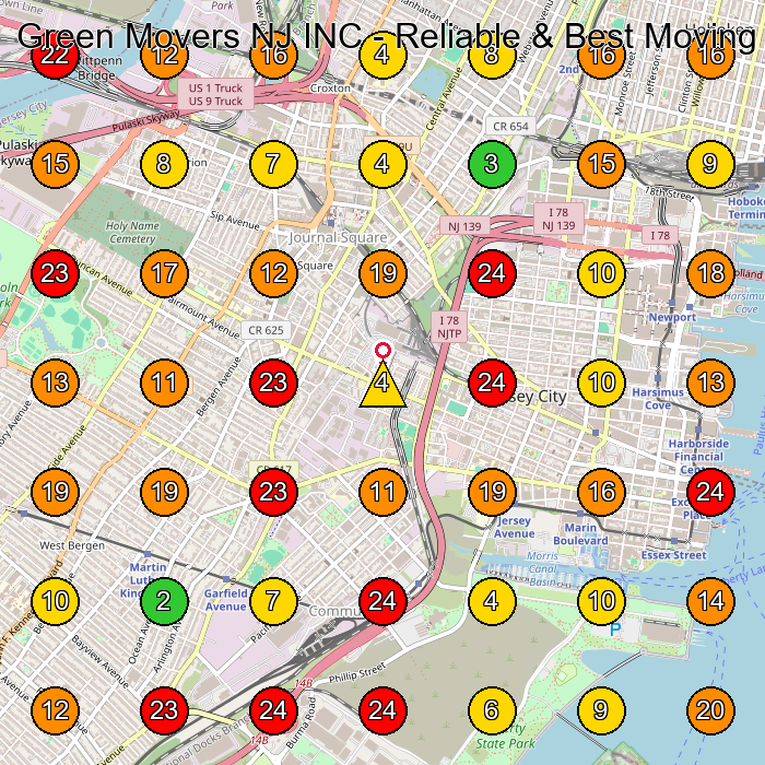 Green Movers NJ INC - Reliable & Best Moving and Storage Services Moving Company GeoGrid ranking map for Jersey City NJ